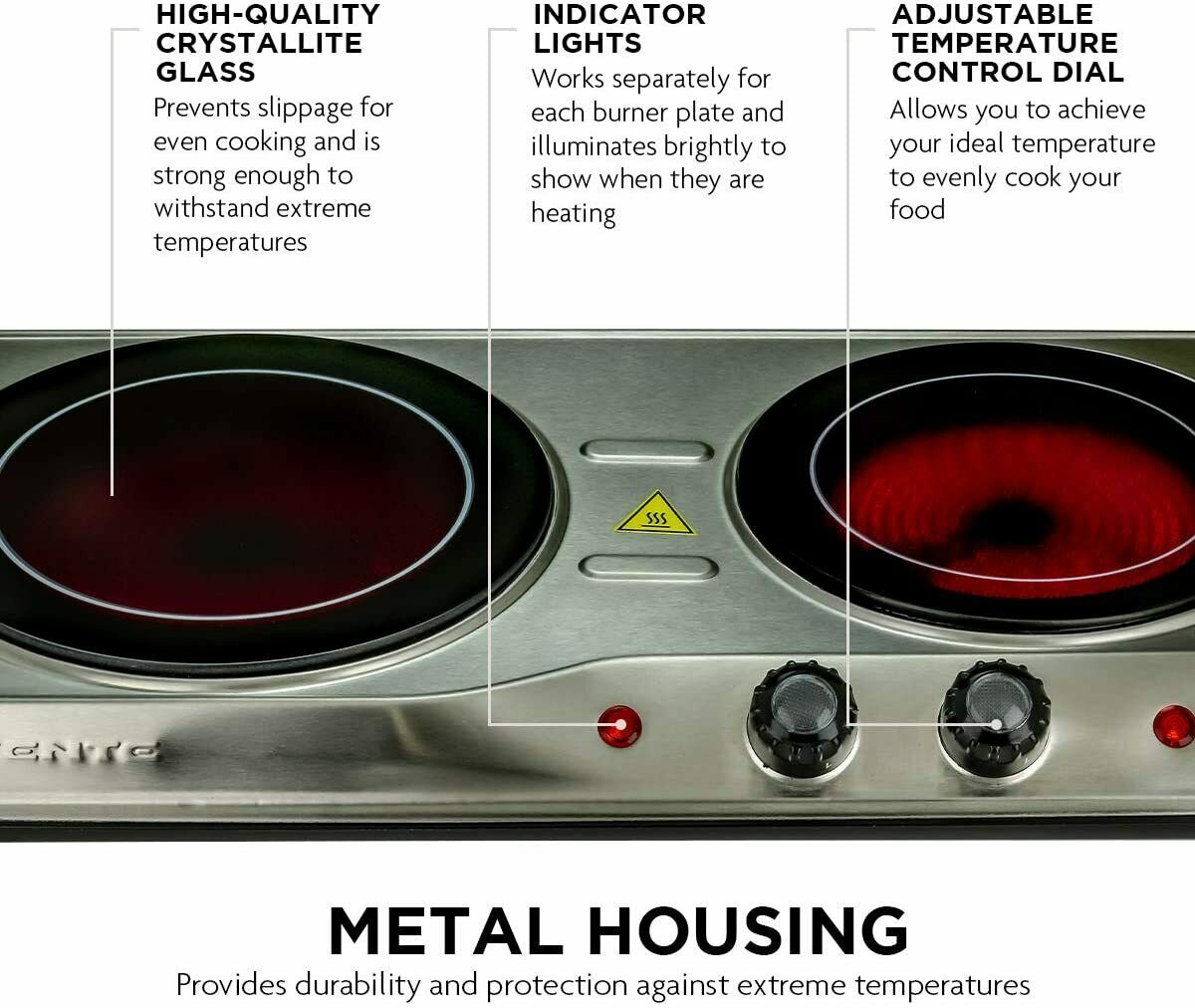 Ovente Electric Glass Infrared Burner 7 Inch Double Hot Plate Silver BGI102S - Fresh Stock Dated October 2025