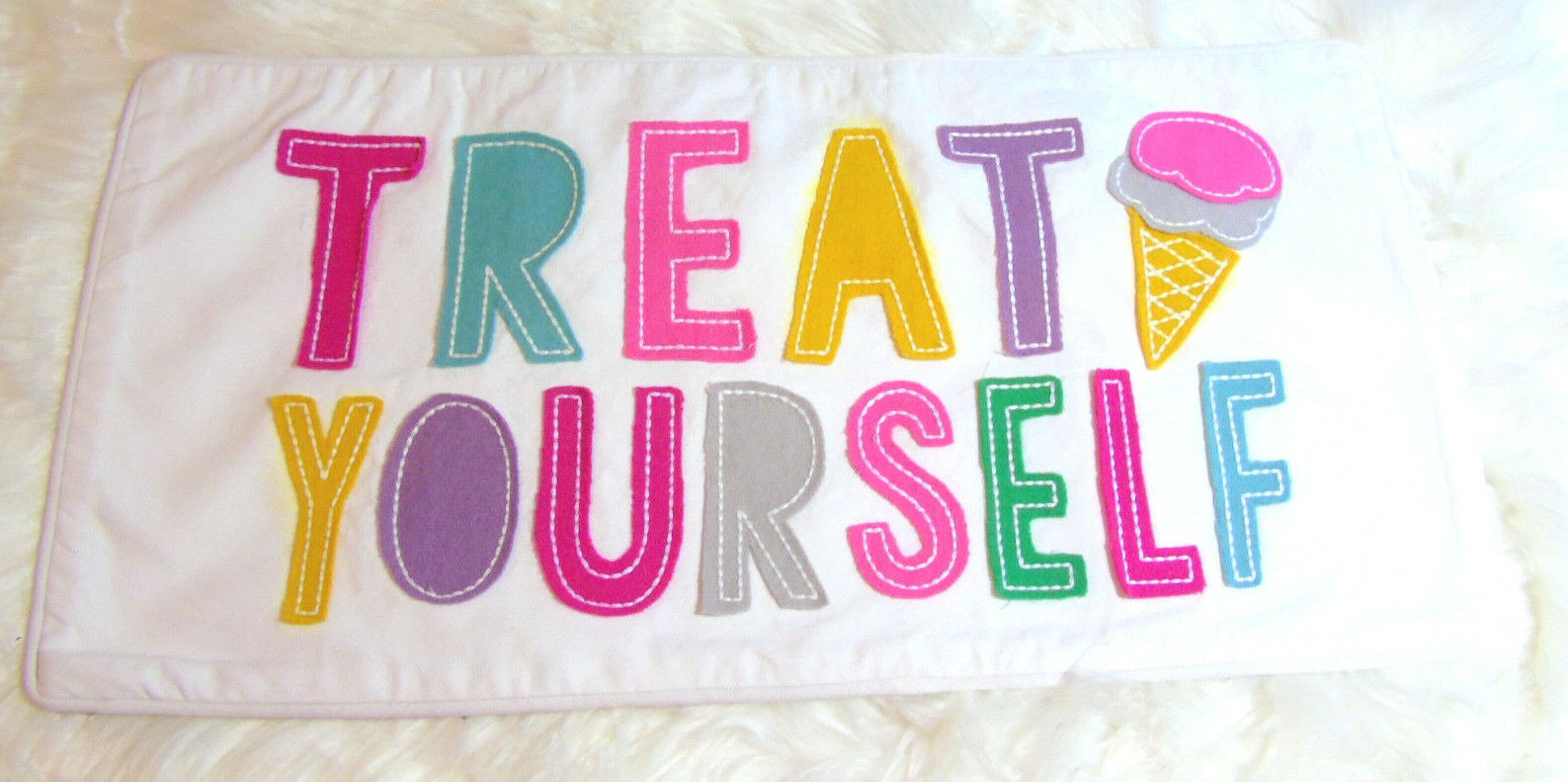 Pottery Barn Teen Kids LUMBAR PILLOW COVER Case Treat Yourself Ice Cream Cone - Fresh Stock Dated October 2025