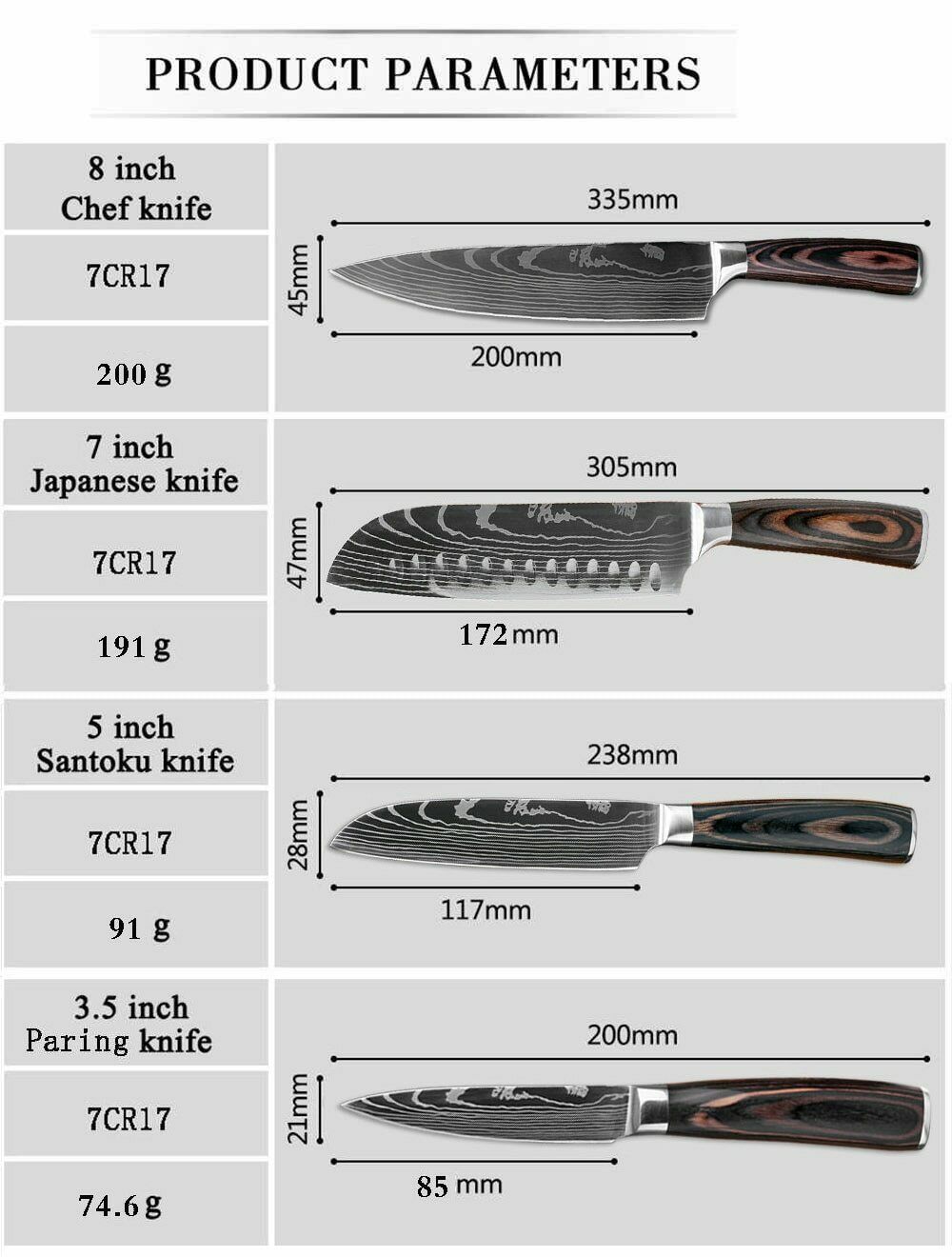 4Piece Kitchen Knife Set Damascus Style Stainless Steel Professional Chef Knives - Fresh Stock Dated October 2025