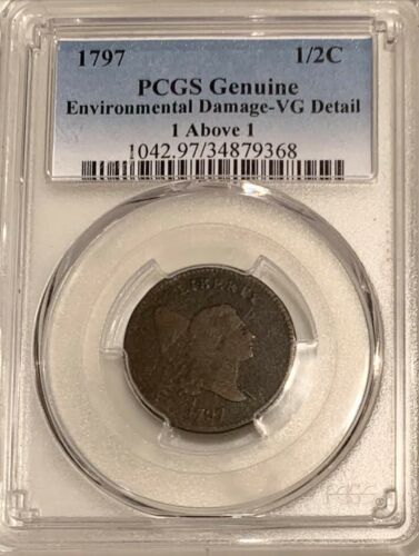 1797 Liberty Cap Half Cent C-1 R-2 PCGS VG Details -  1 Above 1 Variety - Fresh Stock Dated October 2025
