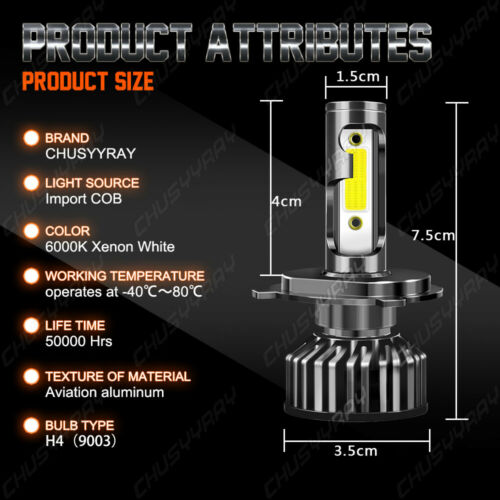 High Power HID LED Headlight H4 Bulbs for Kawasaki Brute Force 650 2005-2013 - Fresh Stock Dated October 2025