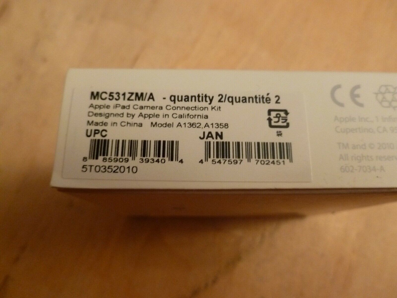 Apple iPad Camera Connection Kit  MC531ZM/A Model A1362 A1358 - Fresh Stock Dated October 2025