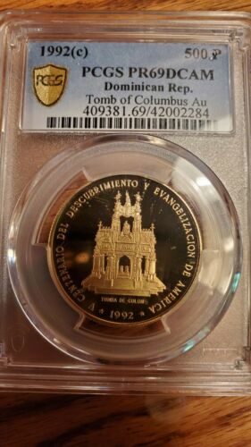 1992 500 Pesos Gold Dominican Republic,   Tomb Of Columbus Very RARE  Only... - Fresh Stock Dated October 2025