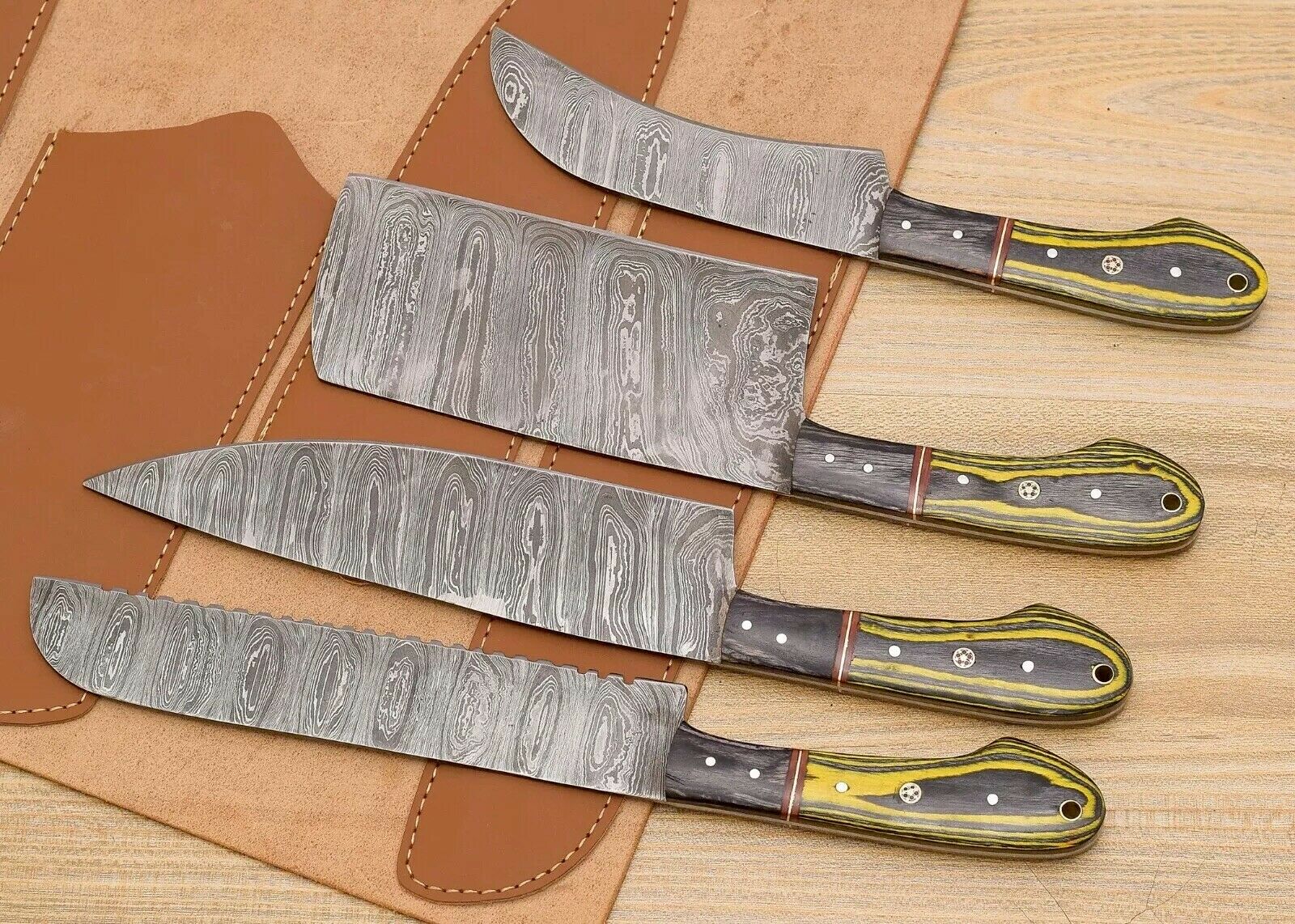 Custom Handmade Damascus chef Knife Set | Kitchen Knife set Of 4 Pieces - Fresh Stock Dated October 2025