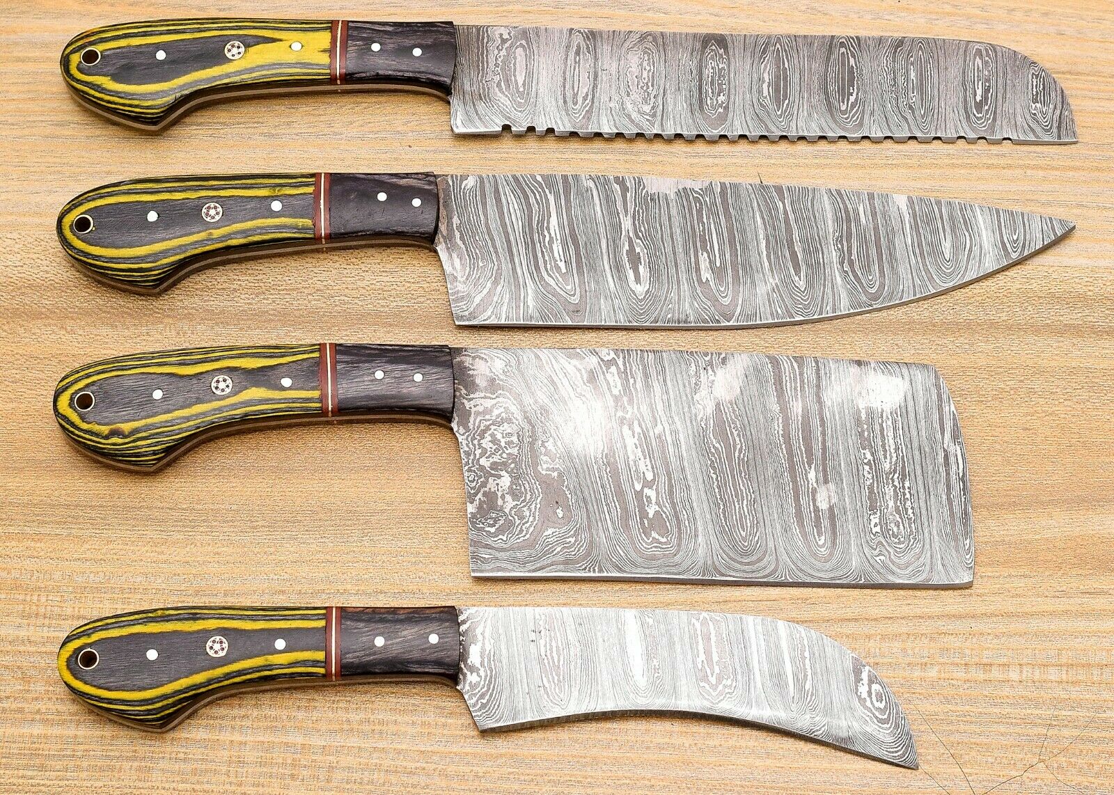 Custom Handmade Damascus chef Knife Set | Kitchen Knife set Of 4 Pieces - Fresh Stock Dated October 2025