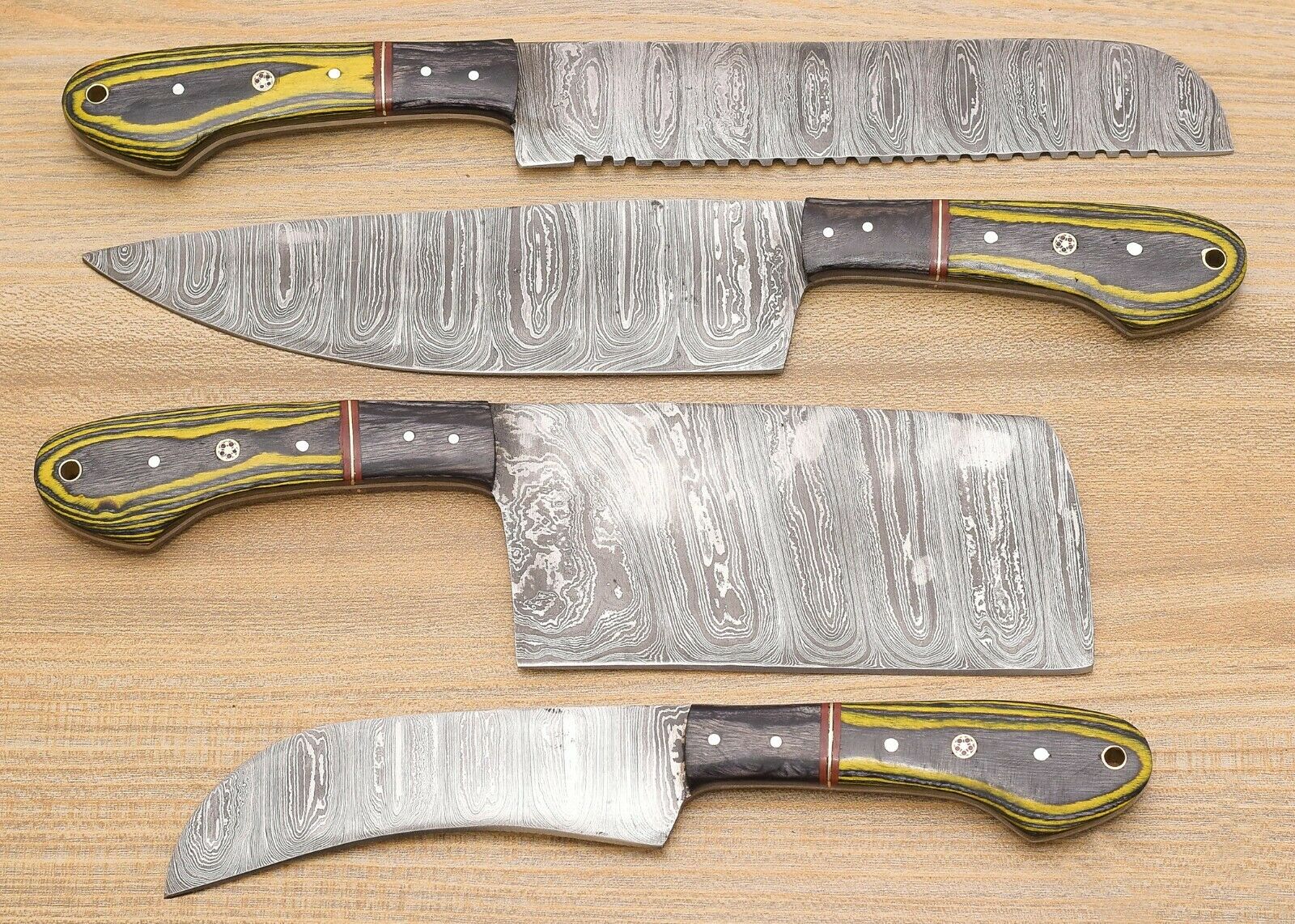 Custom Handmade Damascus chef Knife Set | Kitchen Knife set Of 4 Pieces - Fresh Stock Dated October 2025