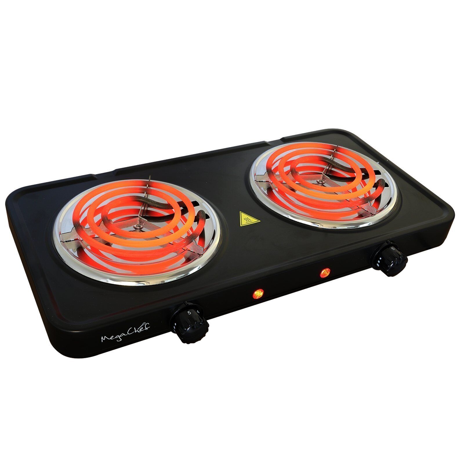 MegaChef Electric Easily Portable Ultra Lightweight Dual Coil Burner, Black - Fresh Stock Dated October 2025