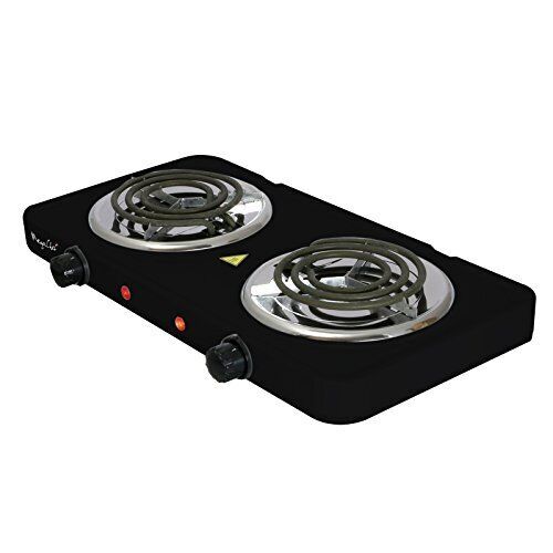 MegaChef Electric Easily Portable Ultra Lightweight Dual Coil Burner, Black - Fresh Stock Dated October 2025