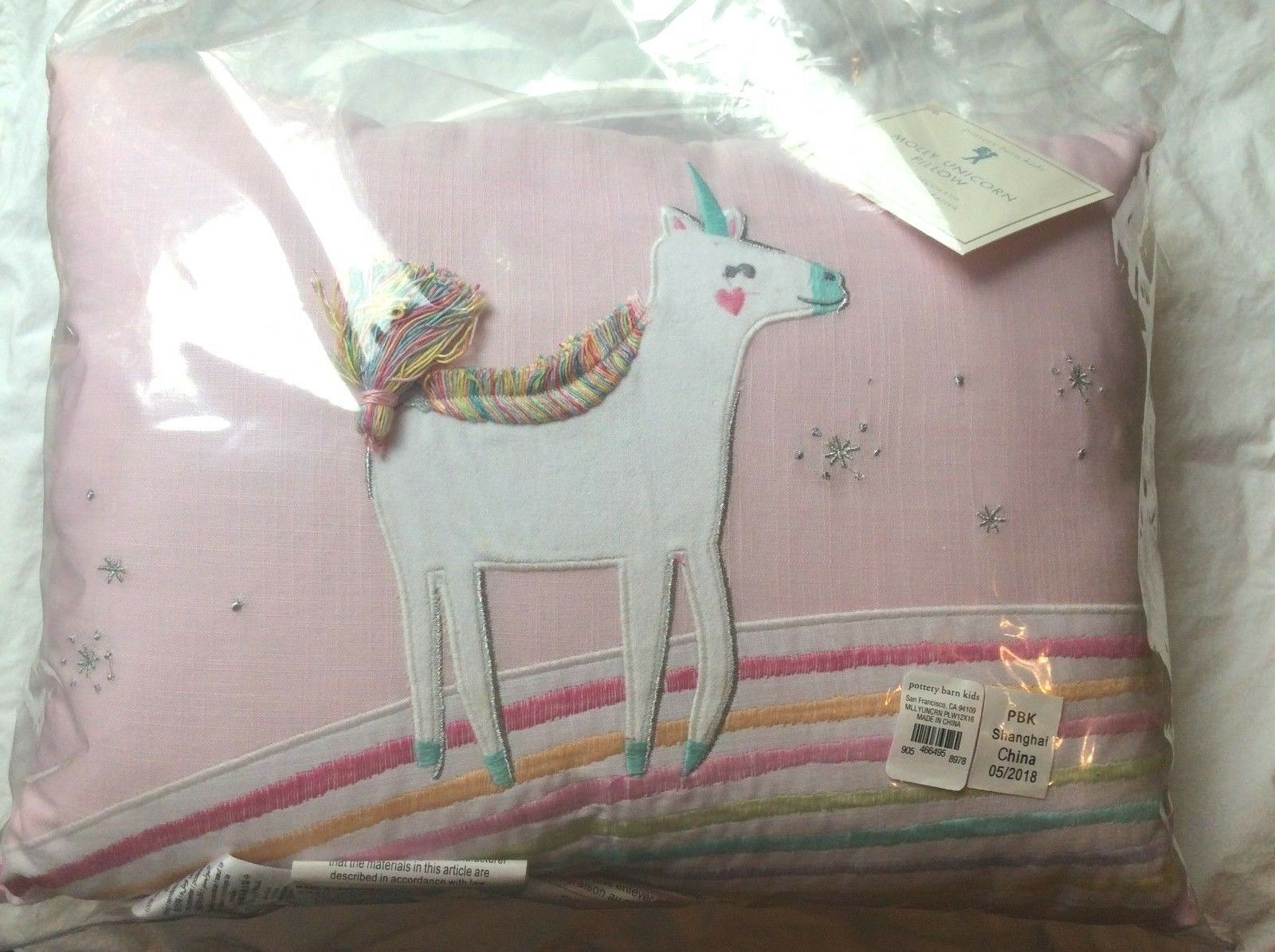 pottery barn Unicorn rainbow heart pillow pink girl room PONY Molly horse gift - Fresh Stock Dated October 2025