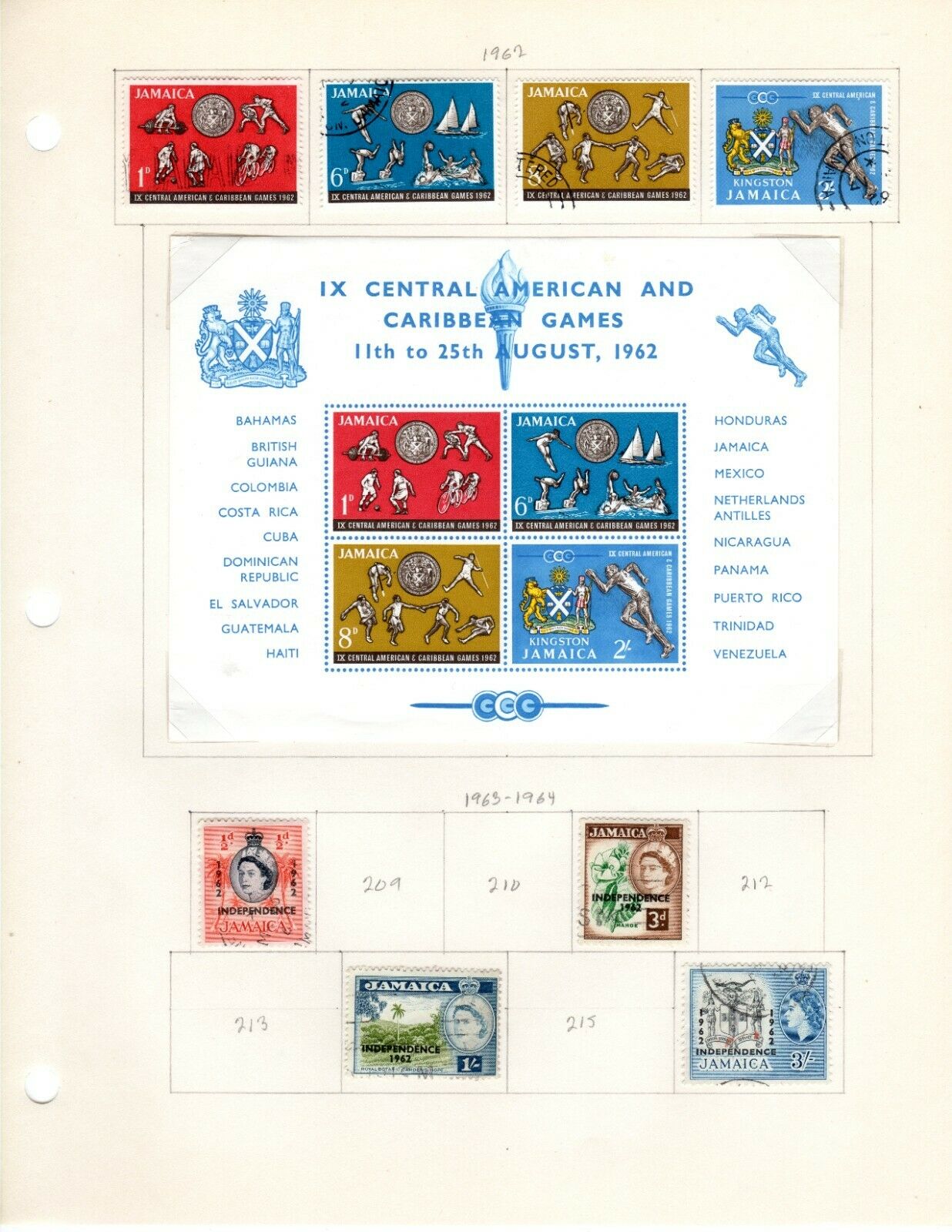 Jamaica Scott 197//247 Used on 2 Album Pages Issued 1962-1965 - Fresh Stock Dated October 2025