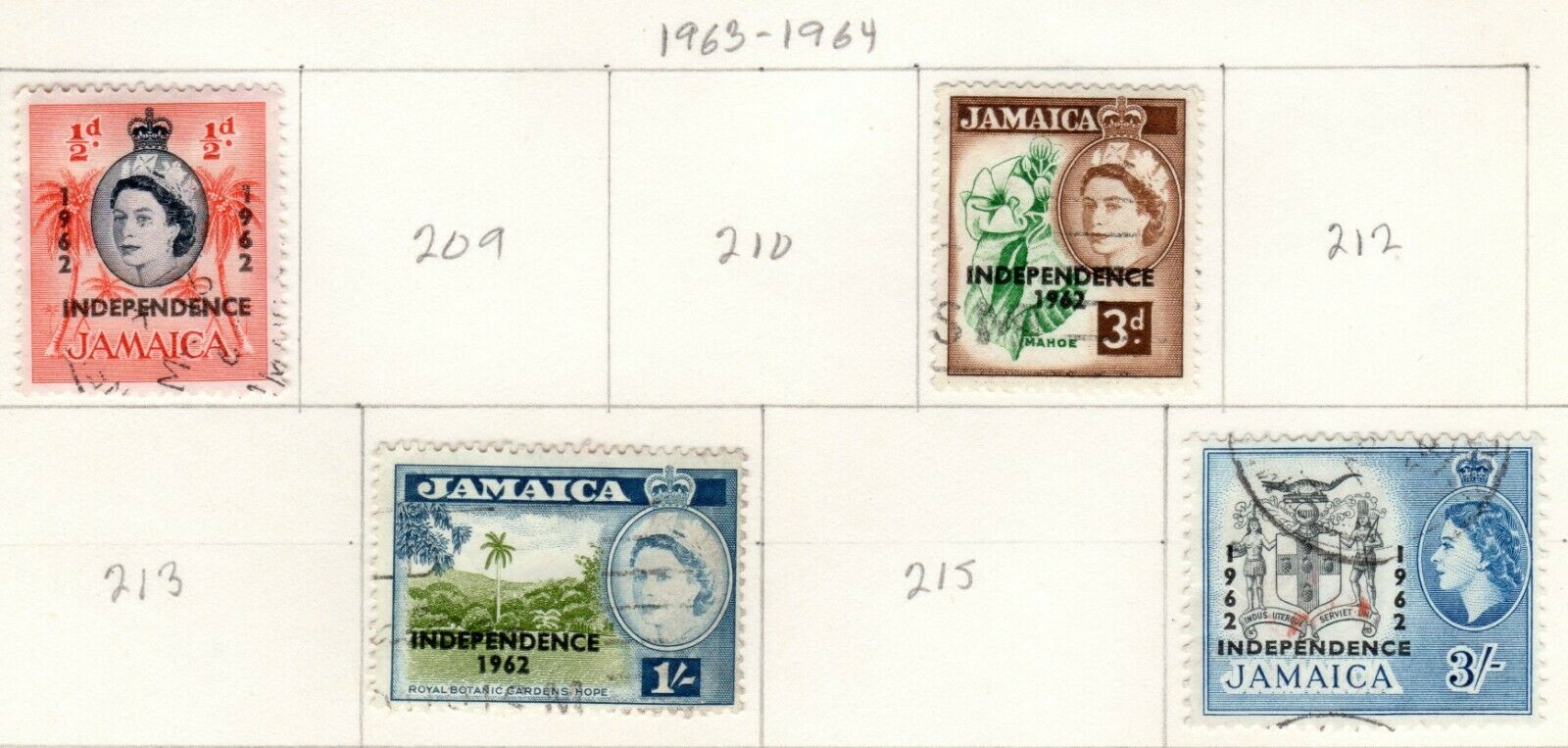 Jamaica Scott 197//247 Used on 2 Album Pages Issued 1962-1965 - Fresh Stock Dated October 2025