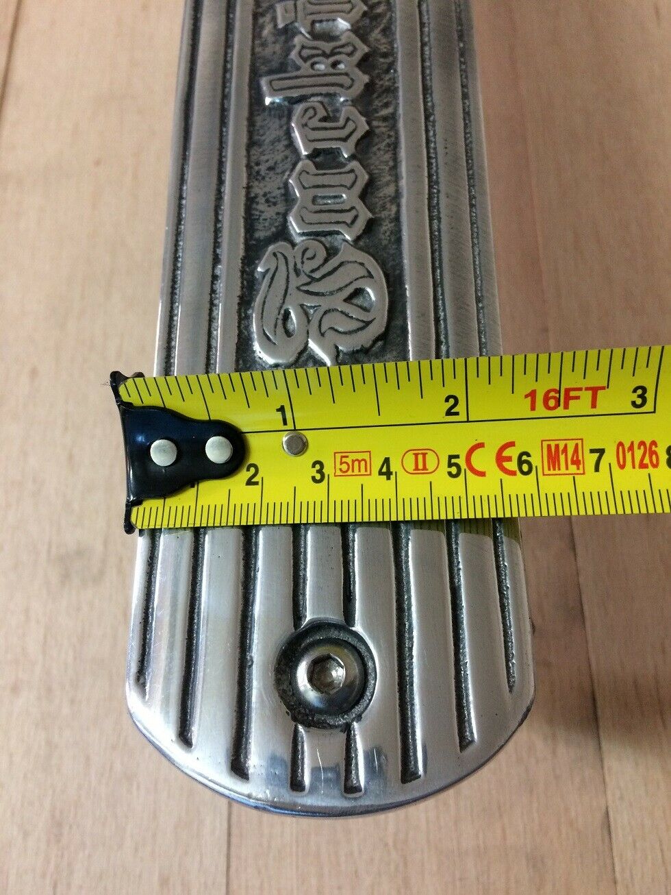 Motorcycle exhaust heat shield F*** Hot Cast Metal indian Harley chopper bobber - Fresh Stock Dated October 2025