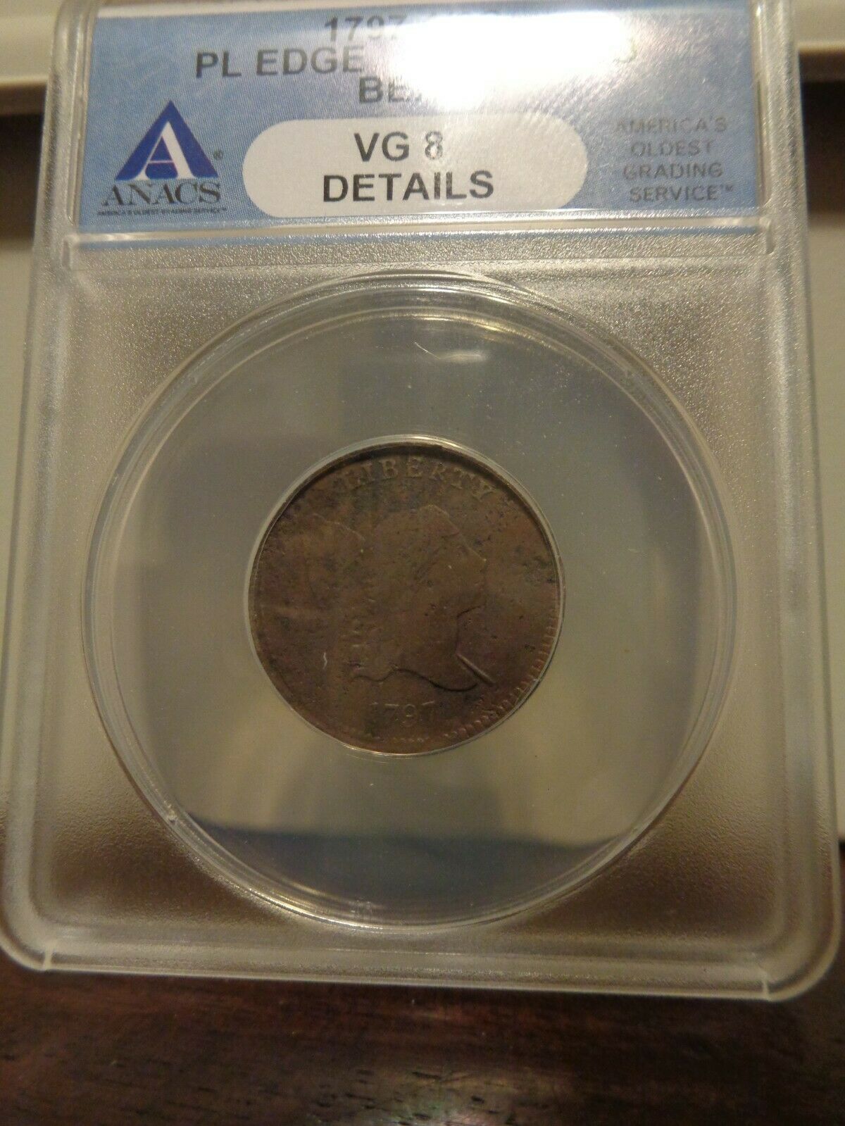1797  ANACS VG 8 Details Liberty Cap Half Cent Coin 1/2c Plain Edge - Fresh Stock Dated October 2025