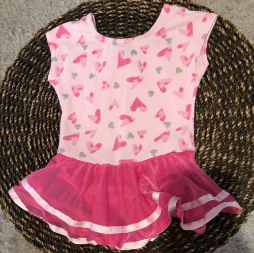JACQUES MORET Girls 4T Sparkle Hearts Pink Tutu Skirted Ballet Leotard - Fresh Stock Dated October 2025