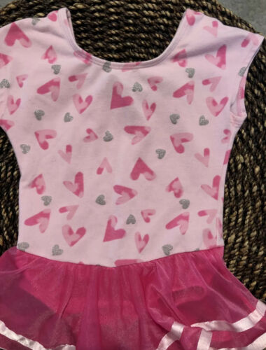 JACQUES MORET Girls 4T Sparkle Hearts Pink Tutu Skirted Ballet Leotard - Fresh Stock Dated October 2025