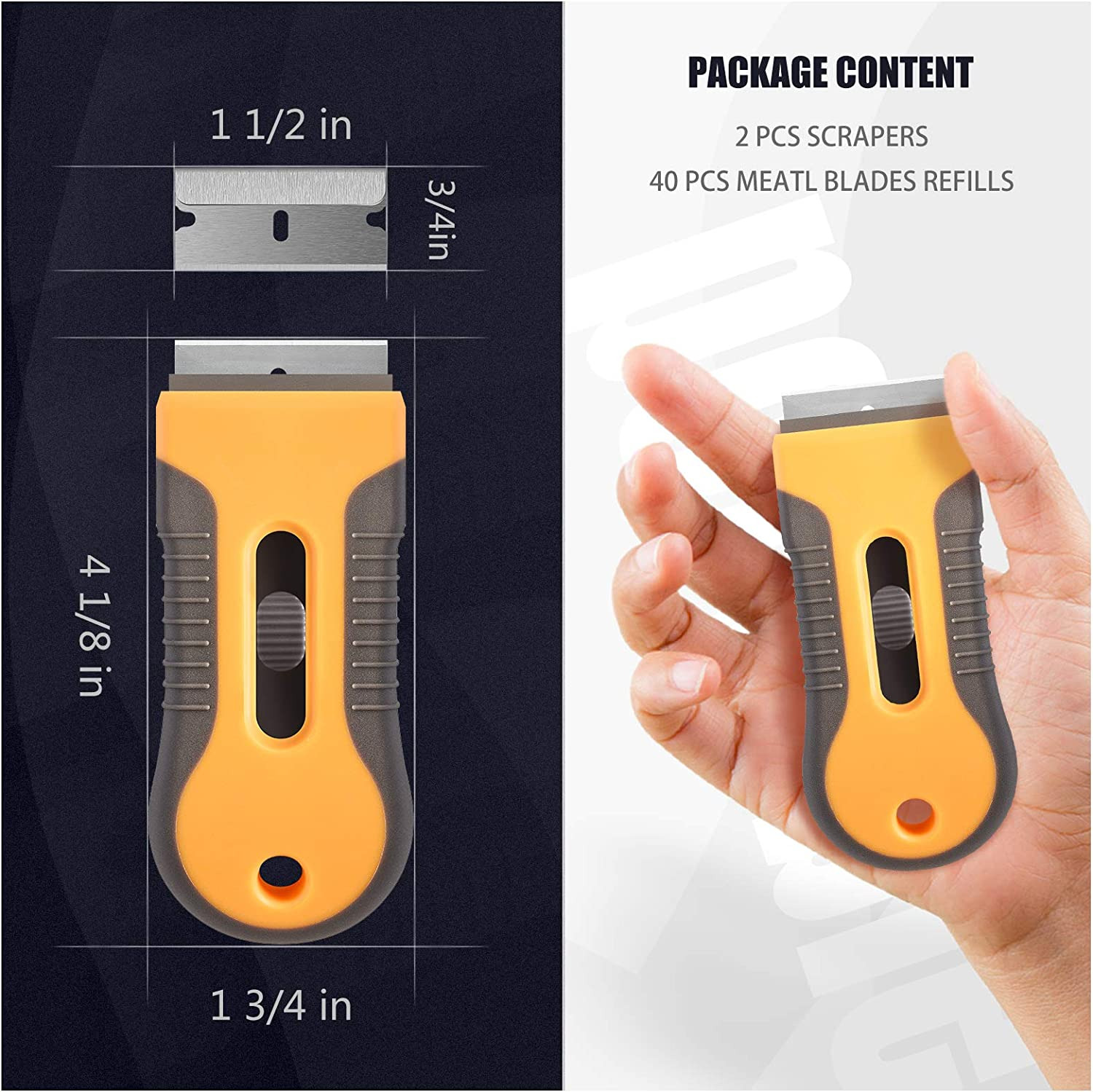Razor Blade Scraper, 2 Pcs Plastic Retractable Razor Scraper with 40 Pcs Steel S - Fresh Stock Dated October 2025