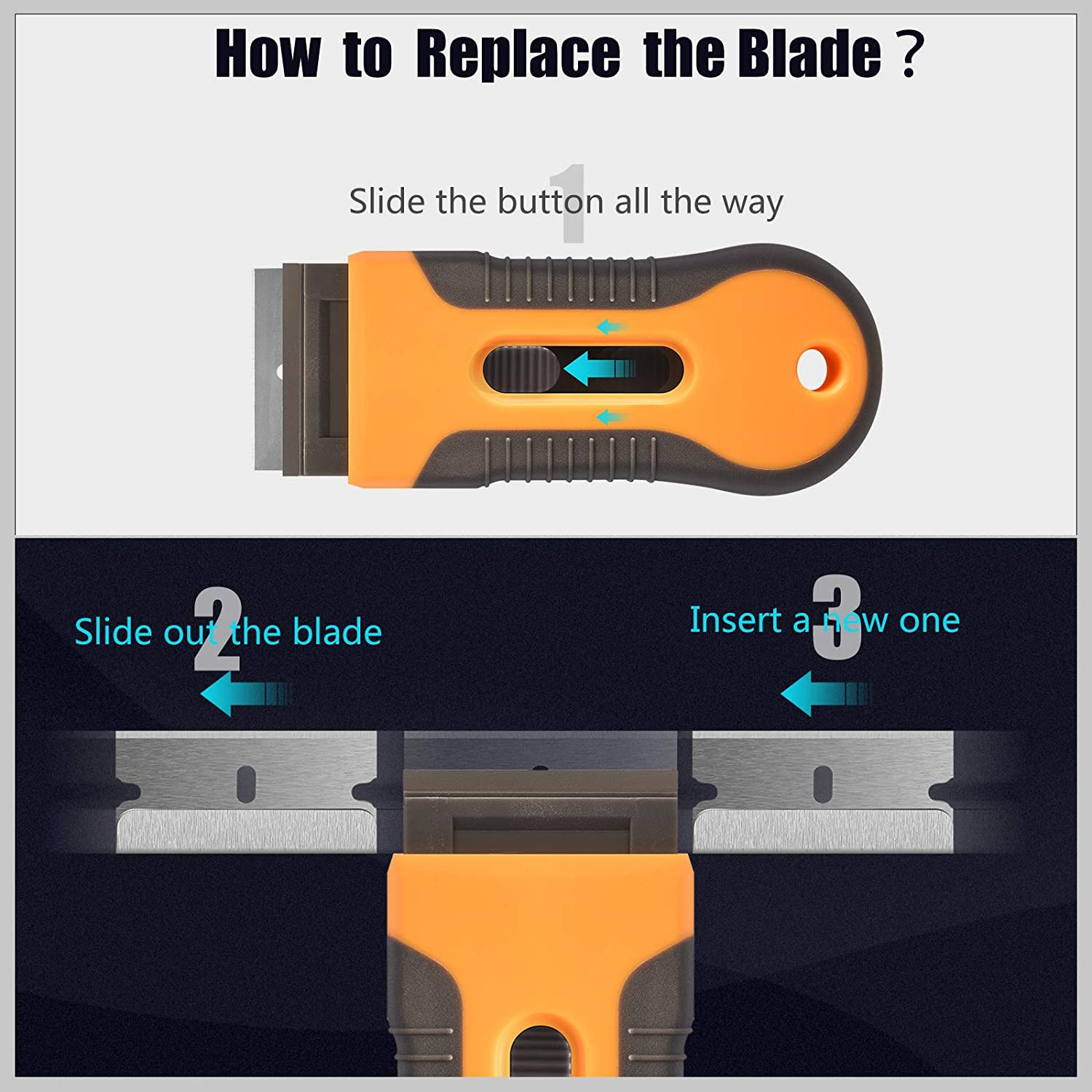 Razor Blade Scraper, 2 Pcs Plastic Retractable Razor Scraper with 40 Pcs Steel S - Fresh Stock Dated October 2025