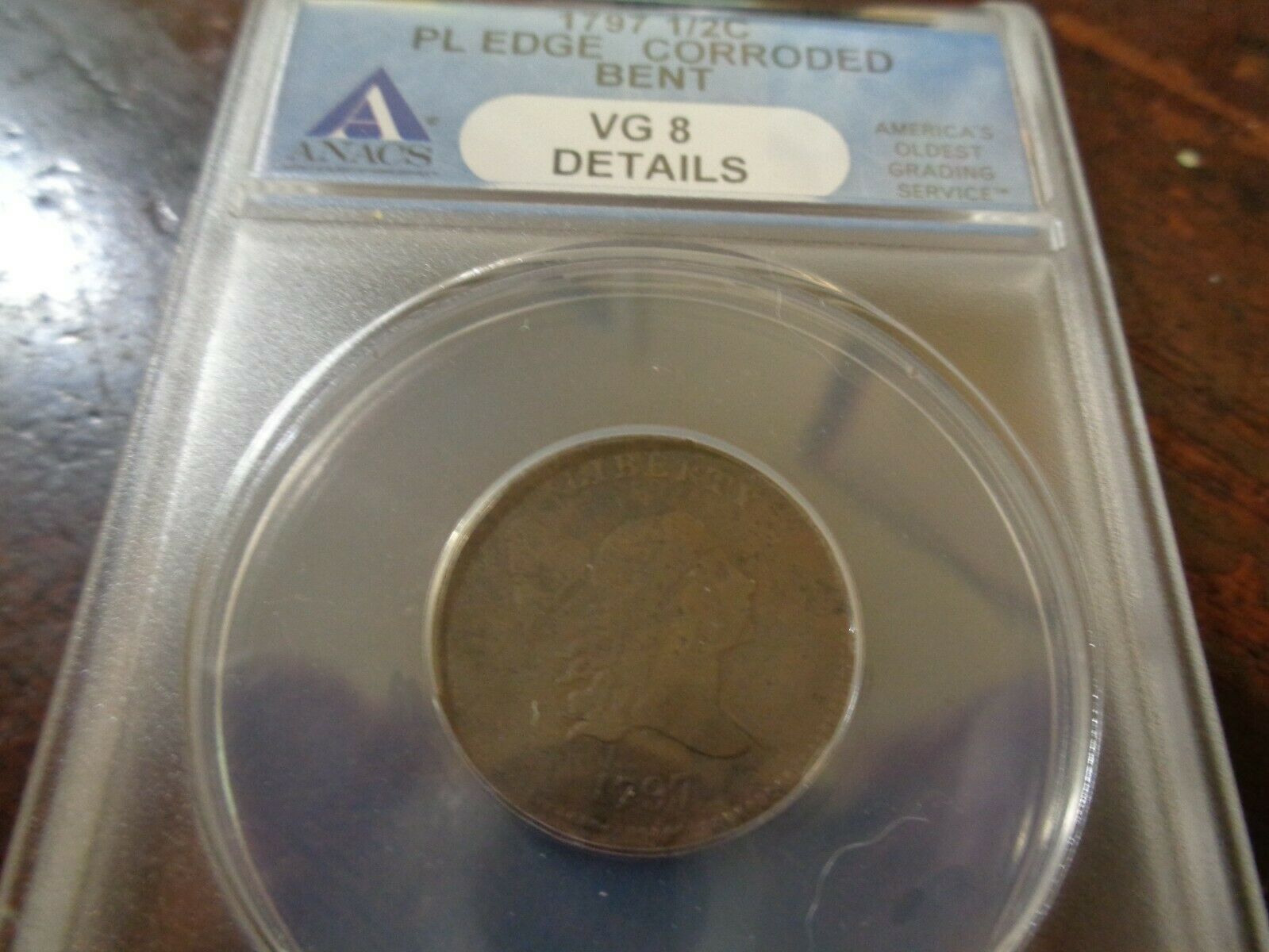 1797  ANACS VG 8 Details Liberty Cap Half Cent Coin 1/2c Plain Edge - Fresh Stock Dated October 2025