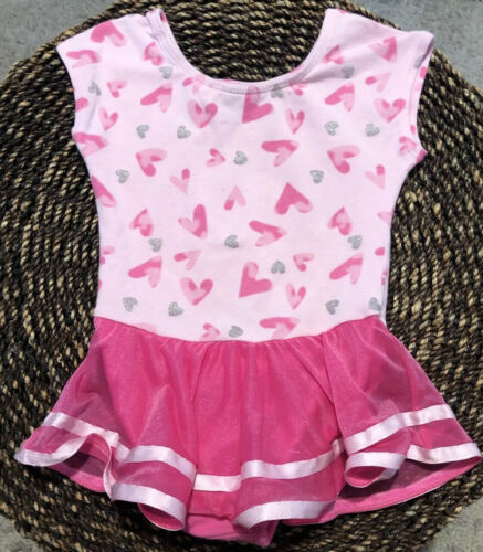 JACQUES MORET Girls 4T Sparkle Hearts Pink Tutu Skirted Ballet Leotard - Fresh Stock Dated October 2025