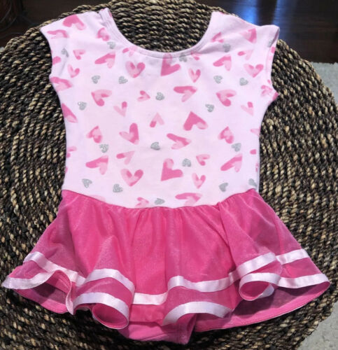 JACQUES MORET Girls 4T Sparkle Hearts Pink Tutu Skirted Ballet Leotard - Fresh Stock Dated October 2025