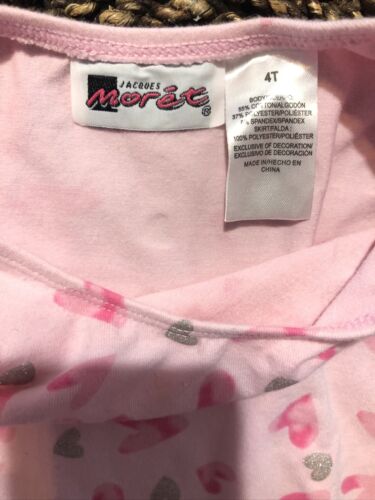 JACQUES MORET Girls 4T Sparkle Hearts Pink Tutu Skirted Ballet Leotard - Fresh Stock Dated October 2025
