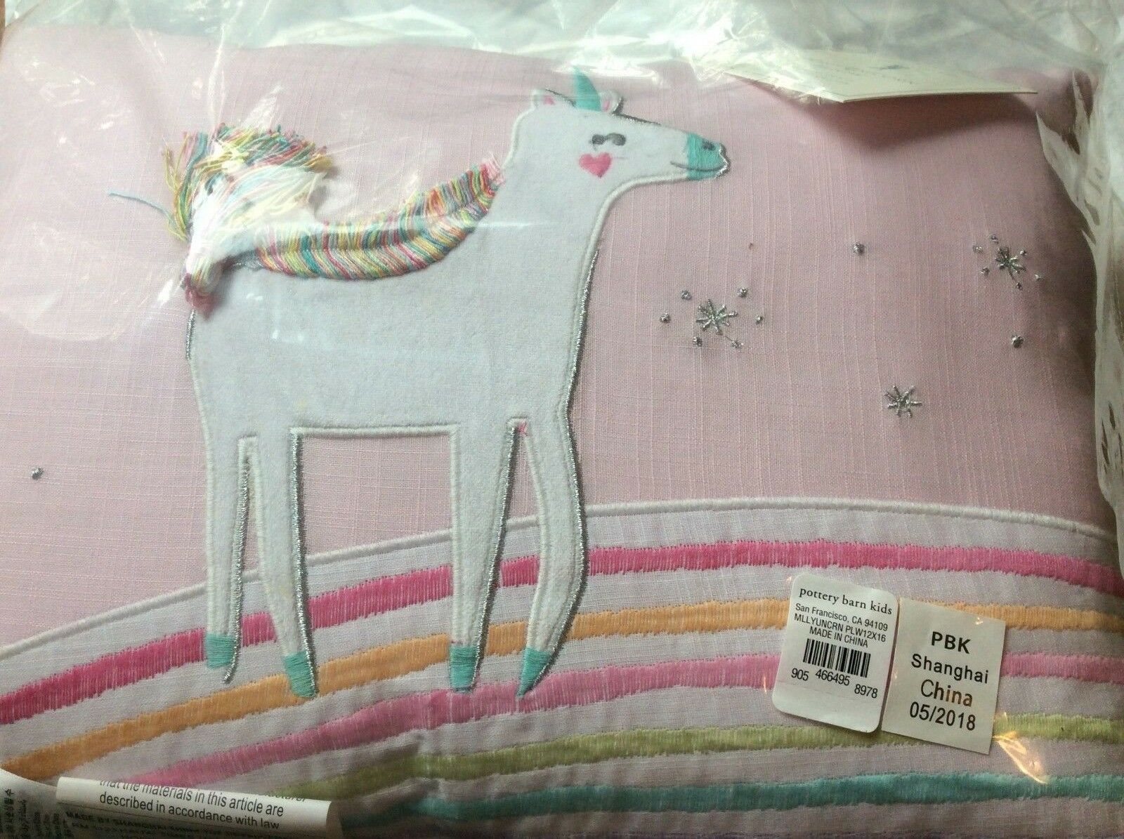 pottery barn Unicorn rainbow heart pillow pink girl room PONY Molly horse gift - Fresh Stock Dated October 2025