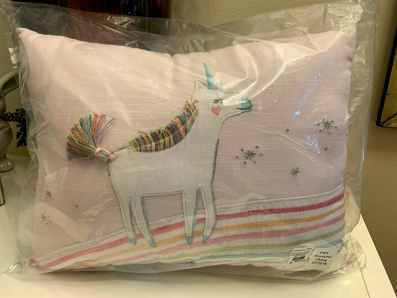 pottery barn Unicorn rainbow heart pillow pink girl room PONY Molly horse gift - Fresh Stock Dated October 2025