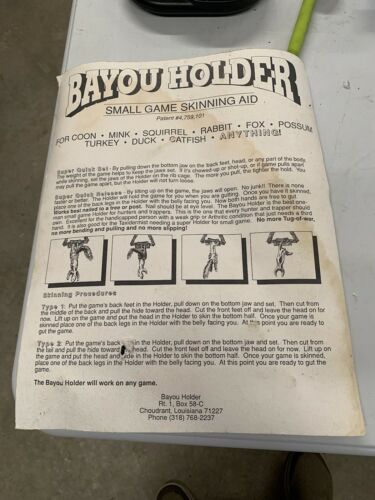 bayou holder small animal game skinning aid NIP - Fresh Stock Dated October 2025