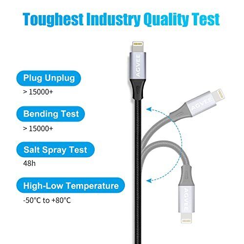 AGVEE 4 inch 30W USB-C Female to Lightning Cable Adapter, 4 inch, Dark Gray - Fresh Stock Dated October 2025