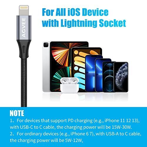 AGVEE 4 inch 30W USB-C Female to Lightning Cable Adapter, 4 inch, Dark Gray - Fresh Stock Dated October 2025