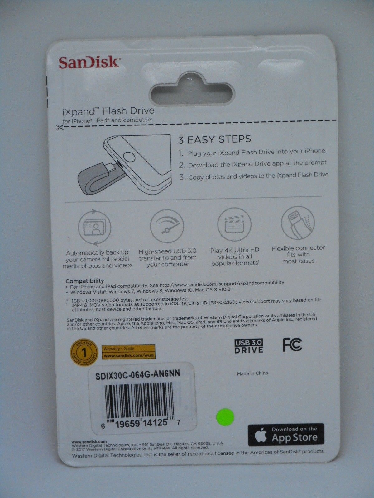 NEW SEALED SanDisk 64GB iXPAND USB 3.0 Lightning Flash Drive SDIX30CN-064G - Fresh Stock Dated October 2025
