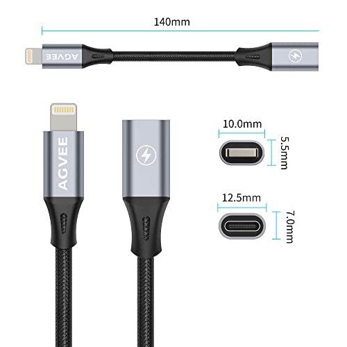 AGVEE 4 inch 30W USB-C Female to Lightning Cable Adapter, 4 inch, Dark Gray - Fresh Stock Dated October 2025