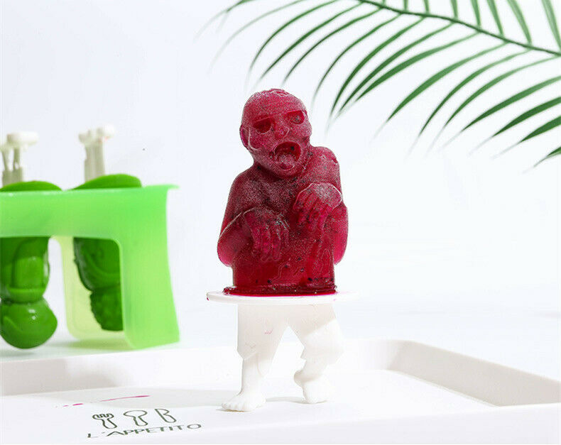 Zombie Popsicle Mold Skull Ice Pop Molds Set of 4 Popsicle Makers with sticks - Fresh Stock Dated October 2025