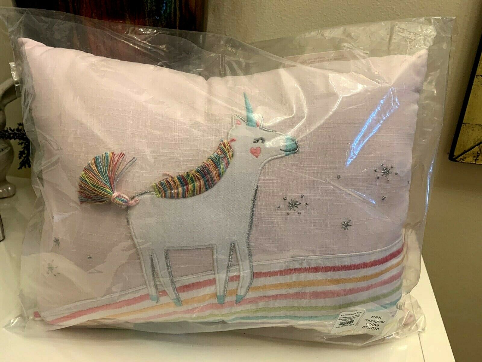 pottery barn Unicorn rainbow heart pillow pink girl room PONY Molly horse gift - Fresh Stock Dated October 2025