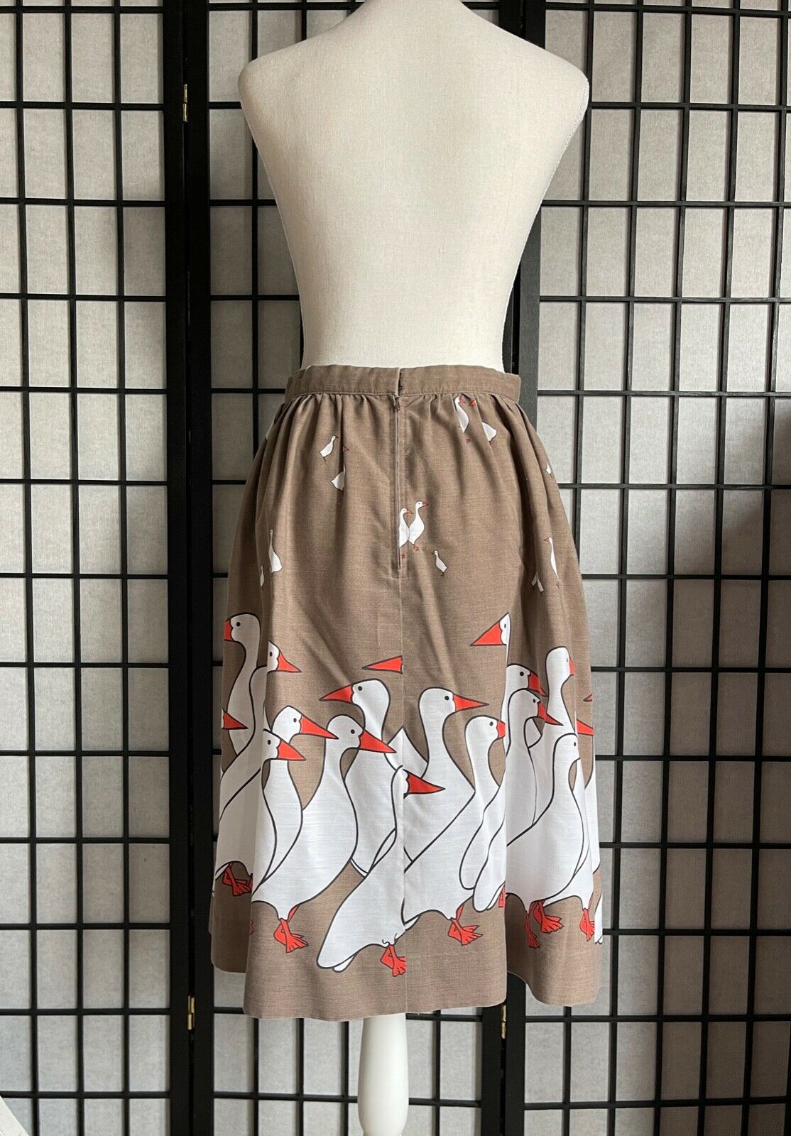 Vintage Novelty Print Skirt Ducks Midi Circle Skirt Housewife Handmade 1960s - Fresh Stock Dated October 2025