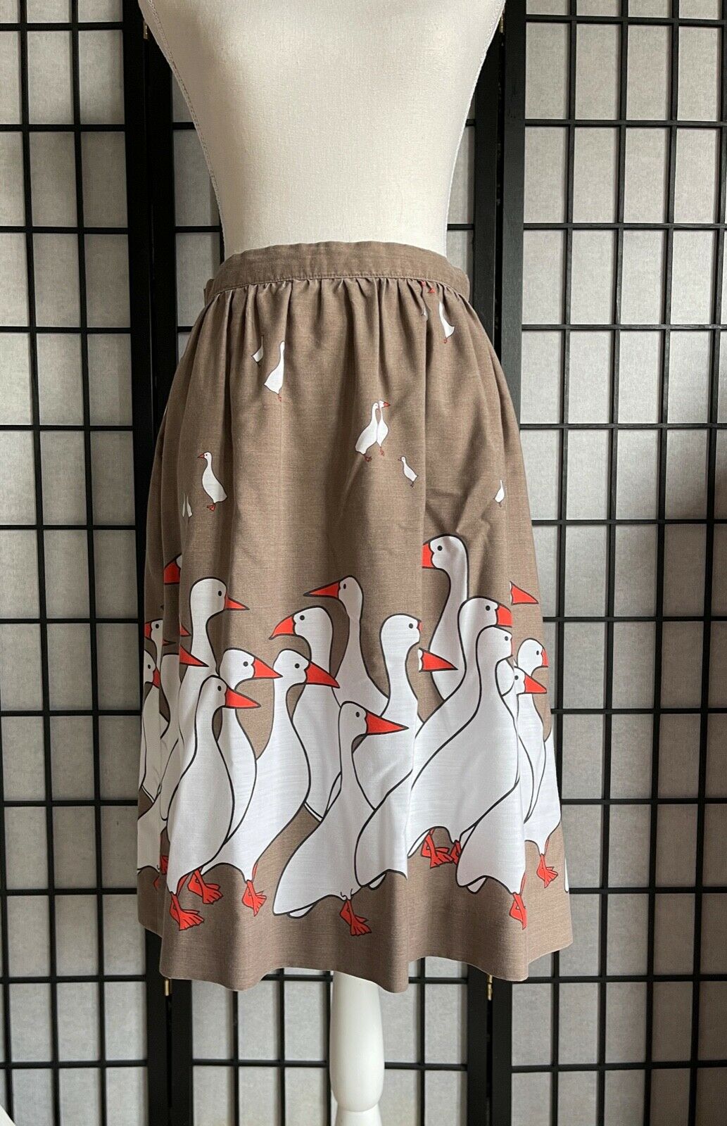 Vintage Novelty Print Skirt Ducks Midi Circle Skirt Housewife Handmade 1960s - Fresh Stock Dated October 2025