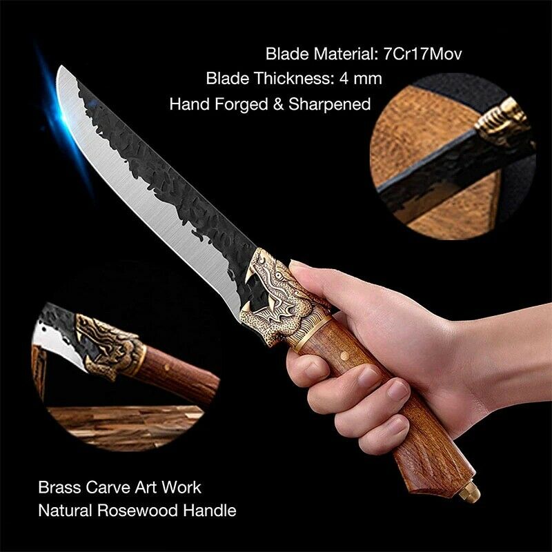 7 inch Handmade Chef Knife Fixed Blade Meat Knives Chinese Cleaver Cooking Tools - Fresh Stock Dated October 2025