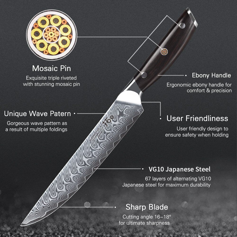 6Pcs TURWHO Kitchen Chef Knife Japanese VG10 Damascus Steel Knife + Knife Block - Fresh Stock Dated October 2025