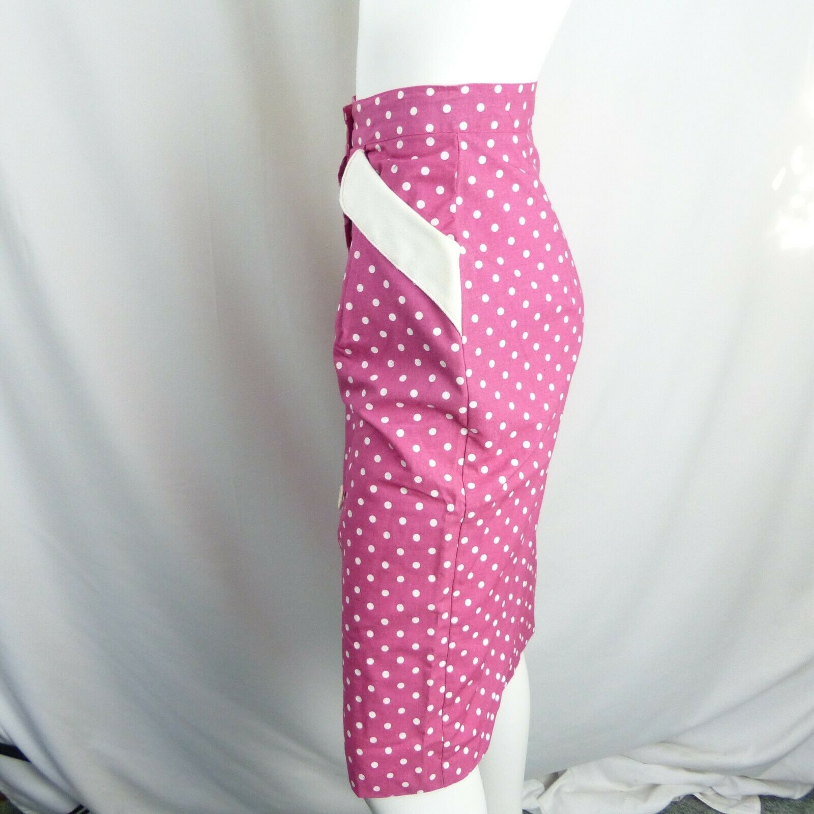 VINTAGE Rockabilly 1950s Polka Dot Wiggle Pin up Pencil Skirt Pink Pocket - Fresh Stock Dated October 2025