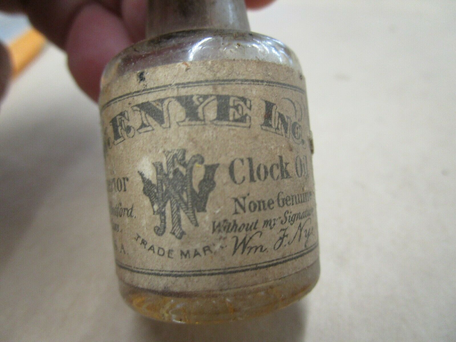 Vintage W.F. Nye Glass Bottle Clock Oil Watch Maker Repair Supplies - Fresh Stock Dated October 2025