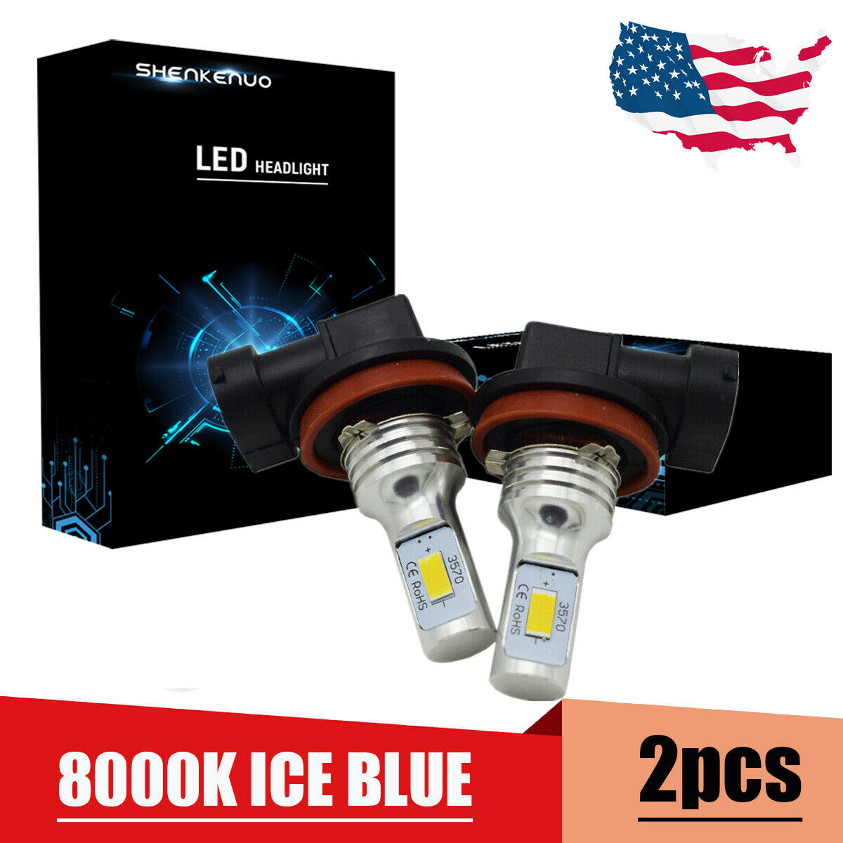 Ice Blue H11 LED Headlight Bulb Hi/L Beam BY For Suzuki GSXR600 GSXR750 GSXR1000 - Fresh Stock Dated October 2025