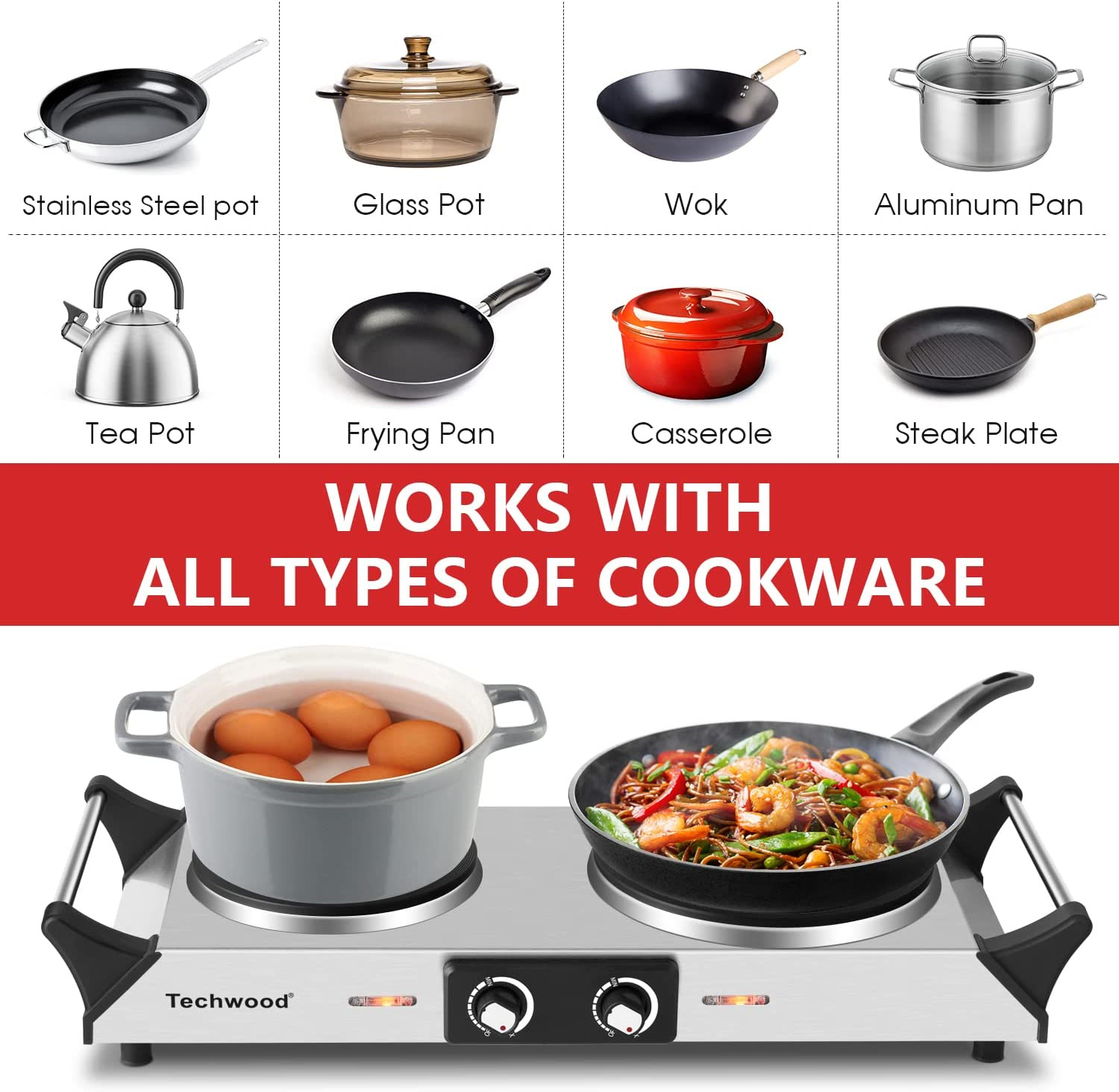 Hot Plate Techwood Doubel Burners for Cooking 1800W Countertop Electric Stove... - Fresh Stock Dated October 2025