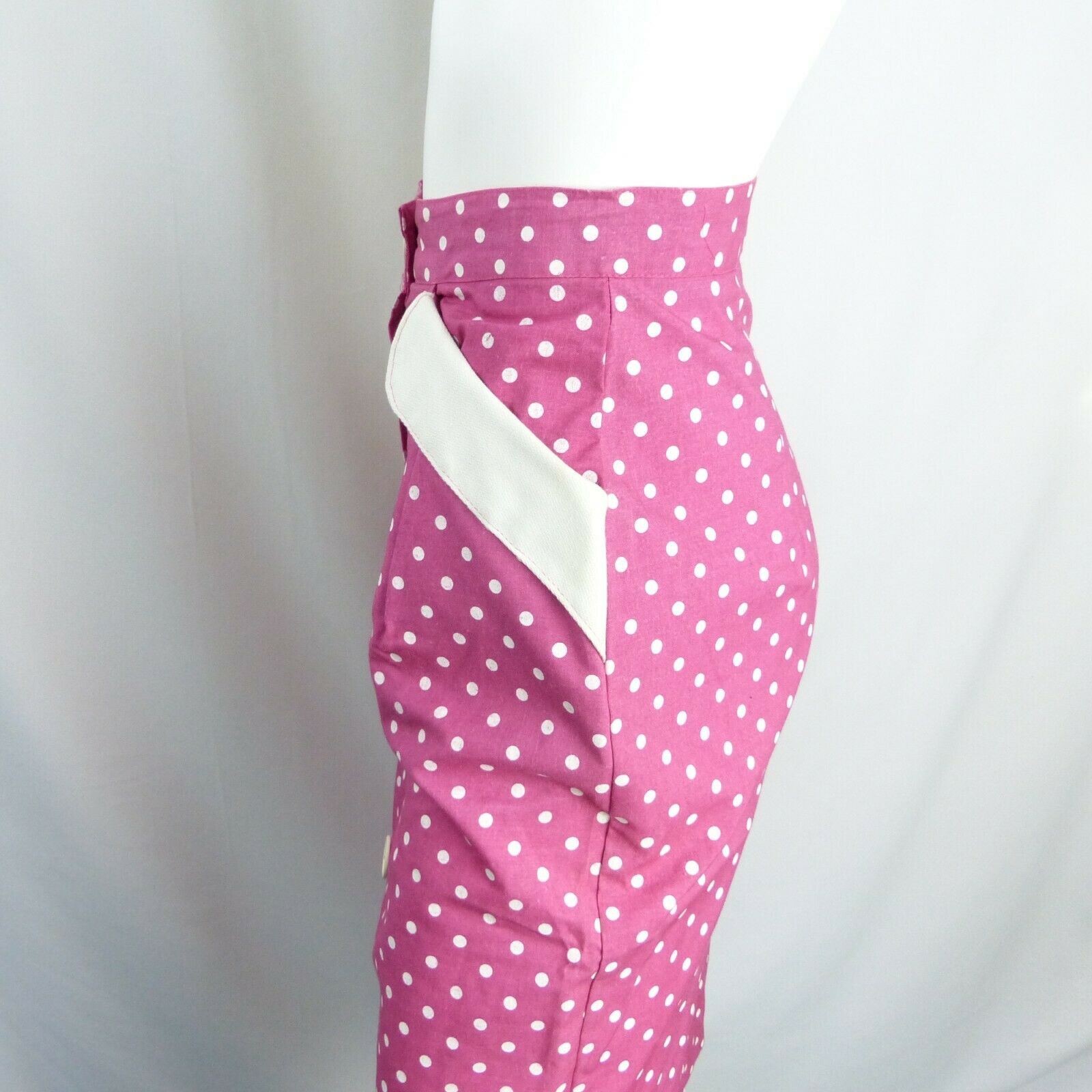 VINTAGE Rockabilly 1950s Polka Dot Wiggle Pin up Pencil Skirt Pink Pocket - Fresh Stock Dated October 2025