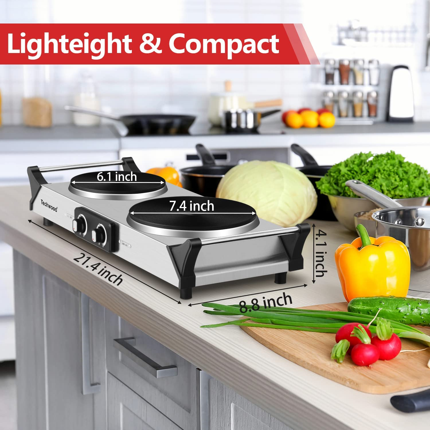 Hot Plate Techwood Doubel Burners for Cooking 1800W Countertop Electric Stove... - Fresh Stock Dated October 2025