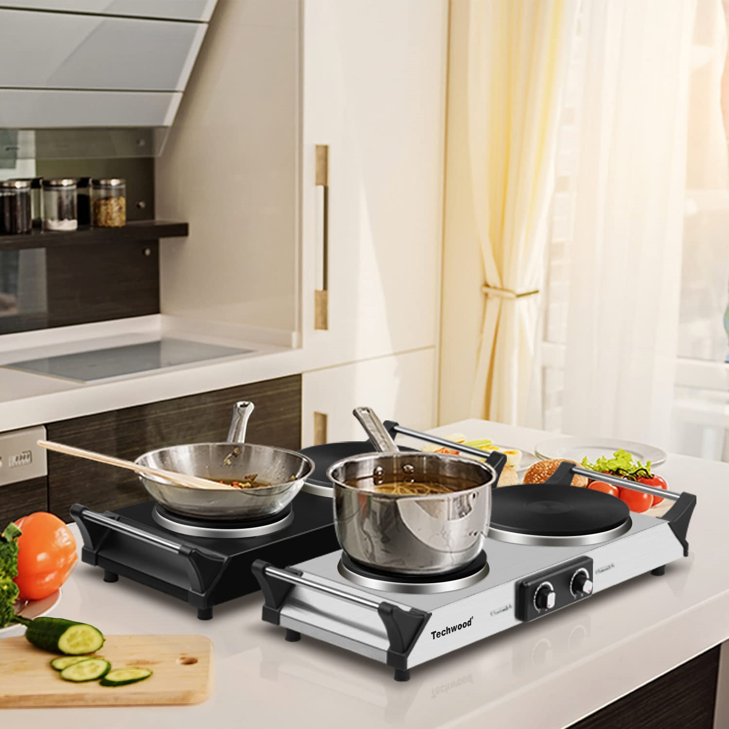 Hot Plate Techwood Doubel Burners for Cooking 1800W Countertop Electric Stove... - Fresh Stock Dated October 2025
