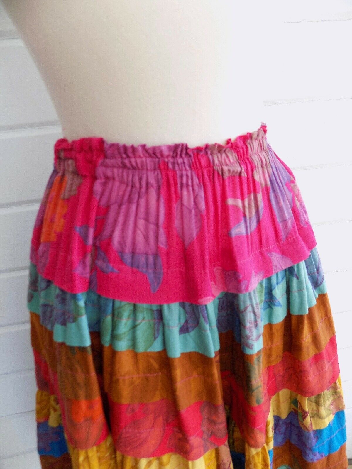 Vtg. CHACOK Colorful Cotton Patchwork Full Skirt Stretch Waist Made In France-0 - Fresh Stock Dated October 2025