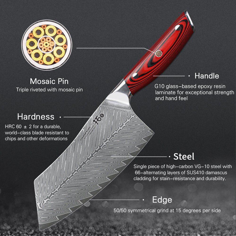 TURWHO 7inch Cleaver Knife 67-Layer Japanese VG10 Damascus Steel Kitchen Knife - Fresh Stock Dated October 2025