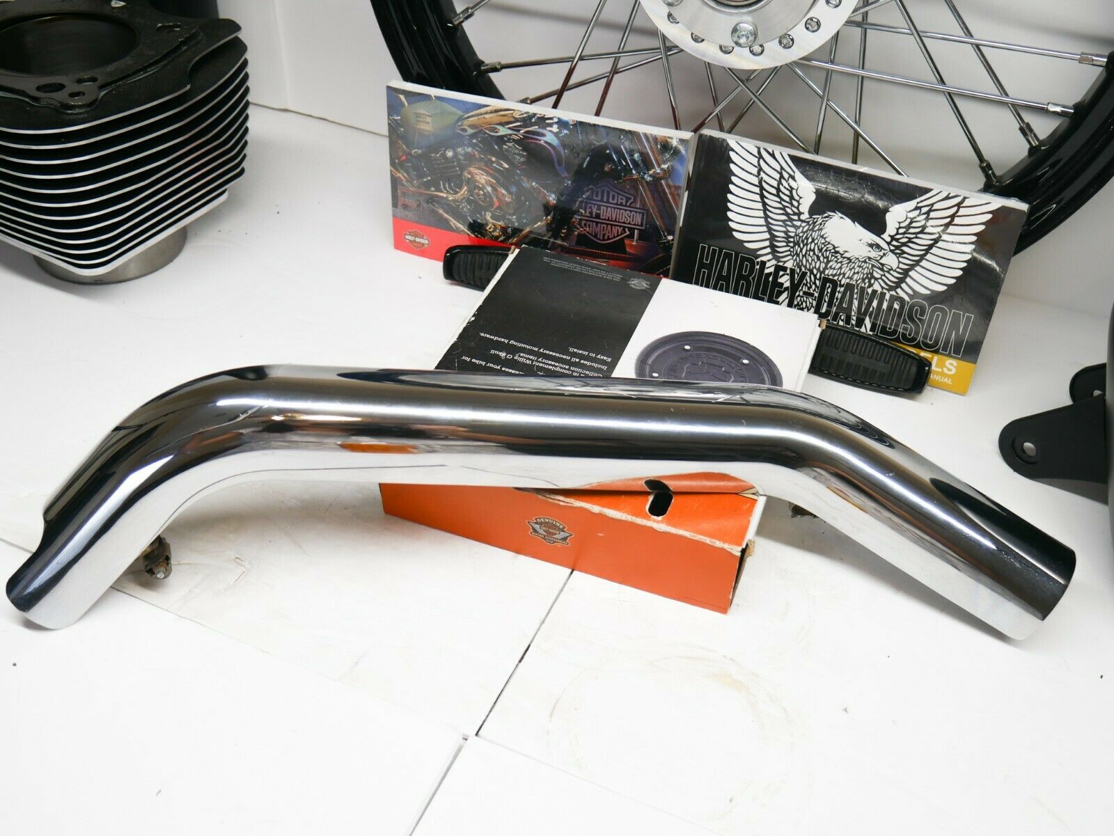 OEM 06-17 Harley Sportster 1200 & 883 Exhaust Header Pipe Heatshield Set Chrome - Fresh Stock Dated October 2025
