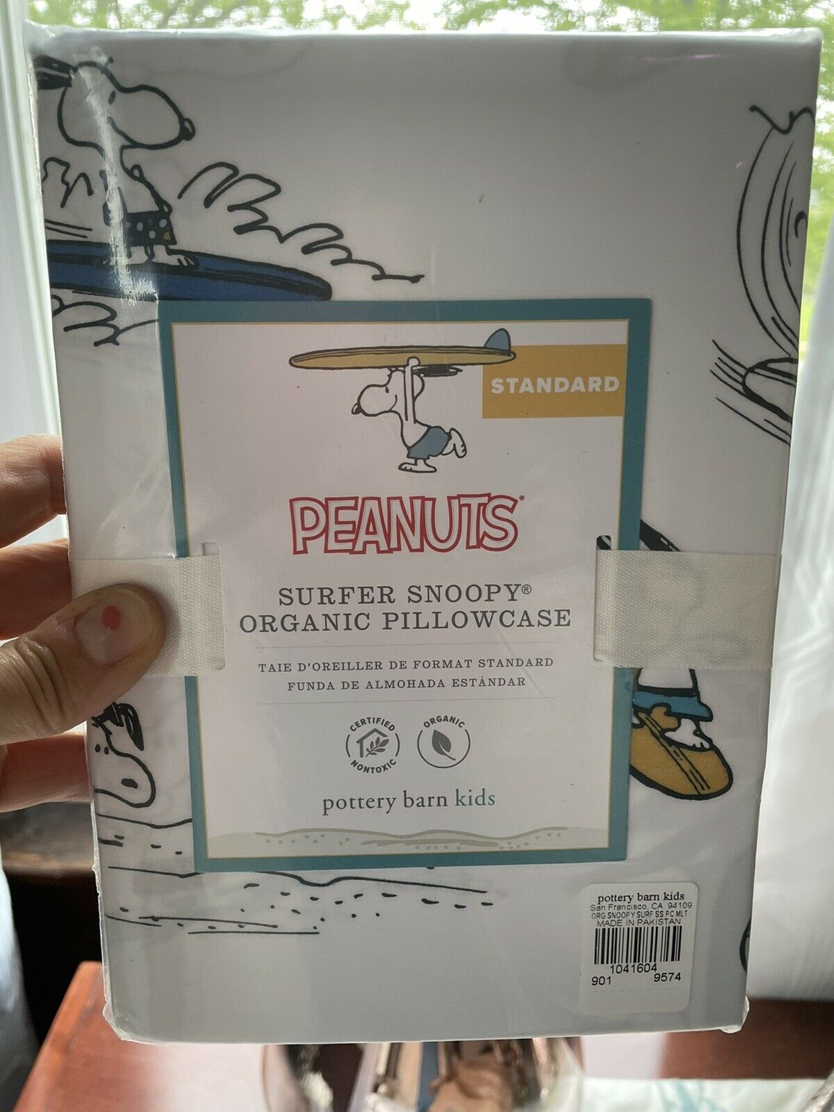 Pottery Barn ORGANIC PEANUTS Snoopy Pillowcase Surf Island cartoon dog teen gift - Fresh Stock Dated October 2025