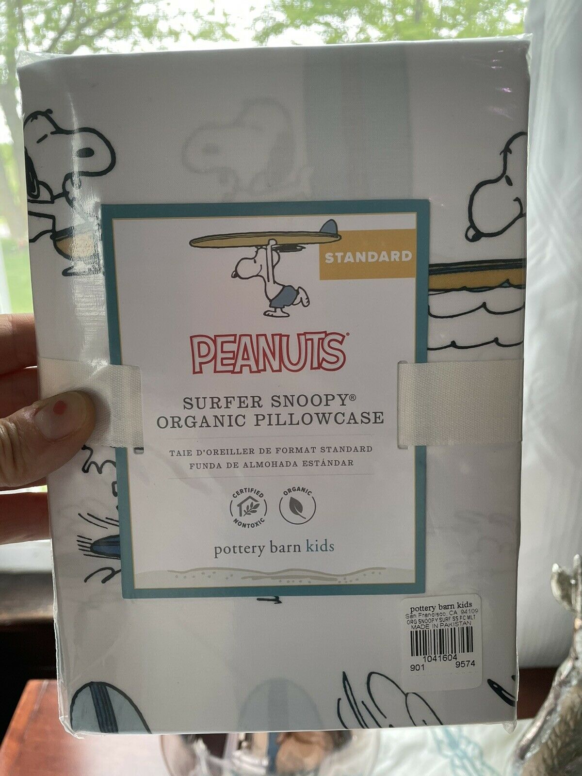 Pottery Barn ORGANIC PEANUTS Snoopy Pillowcase Surf Island cartoon dog teen gift - Fresh Stock Dated October 2025